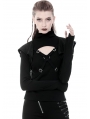 Black Gothic Punk Cross Long Sleeve Hooded T-Shirt for Women