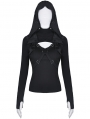 Black Gothic Punk Cross Long Sleeve Hooded T-Shirt for Women