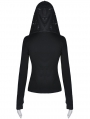 Black Gothic Punk Cross Long Sleeve Hooded T-Shirt for Women