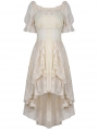 Ivory Steampunk Lace Short Sleeve High-Low Dress