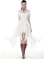 White Gothic Off-the-Shoulder Irregular Cocktail Party Dress