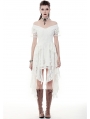 White Gothic Off-the-Shoulder Irregular Cocktail Party Dress