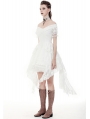 White Gothic Off-the-Shoulder Irregular Cocktail Party Dress