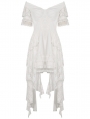 White Gothic Off-the-Shoulder Irregular Cocktail Party Dress