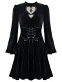 Black Gothic Sweet Velvet Heart Long Sleeve Short Dress
