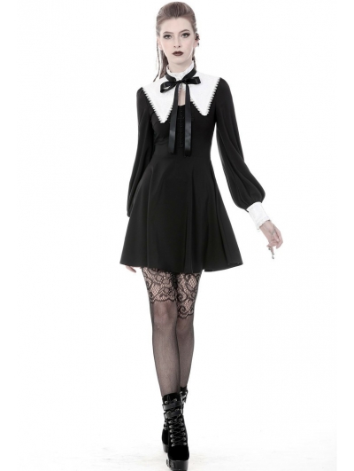 Black and White Gothic Cross Long Sleeve Short Dress
