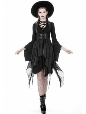 Black Gothic Punk Chiffon Irregular Long Vest for Women