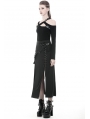 Black Gothic Punk Sexy Slit Irregular Long Skirt