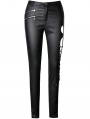 Black Gothic Punk Sexy Asymmetrical PU Leather Trousers for Women