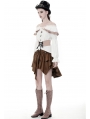 Women's White Steampunk Off-the-Shoulder Long Sleeve Shirt with Detachable Waistband