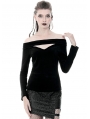 Black Gothic Punk Off-the-Shoulder Long Sleeve T-shirt for Women