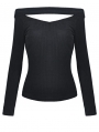 Black Gothic Punk Off-the-Shoulder Long Sleeve T-shirt for Women