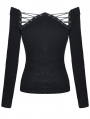 Black Gothic Punk Off-the-Shoulder Long Sleeve T-shirt for Women