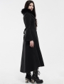 Black Gothic Embroidered Wool Long Winter Coat for Women