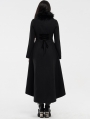 Black Gothic Embroidered Wool Long Winter Coat for Women