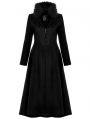 Black Gothic Embroidered Wool Long Winter Coat for Women