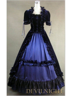 Black and Blue Short Sleeves Gothic Victorian Dress