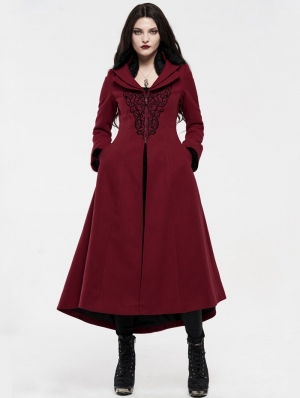 Gothic > Black High Low Tuxedo Style long red coat women's