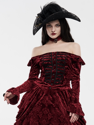 Red Gothic Victoria Royal Palace Velvet Shirt for Women
