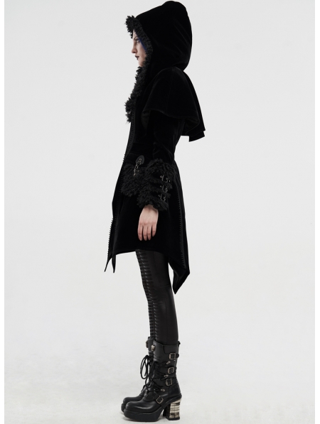 Black Velvet Winter Gothic Cape Coat for Women - Devilnight.co.uk