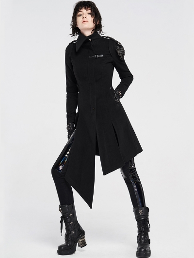 Black Gothic Military Uniform Woolen Coat for Women