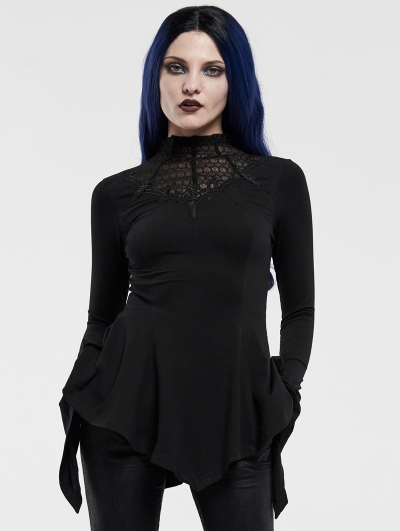 Black Retro Gothic Long Sleeve T-Shirt for Women