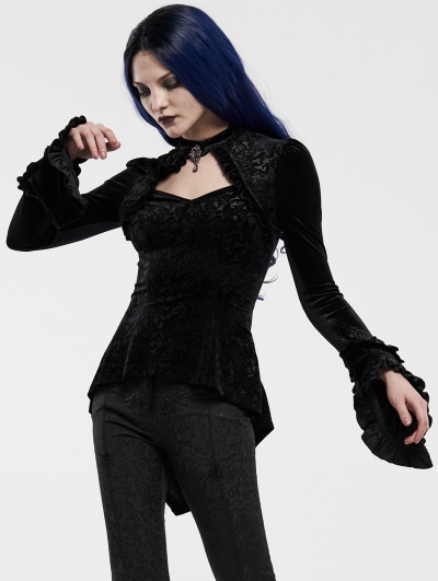 Black Retro Gorgeous Gothic Velvet Long Sleeve T-Shirt for Women