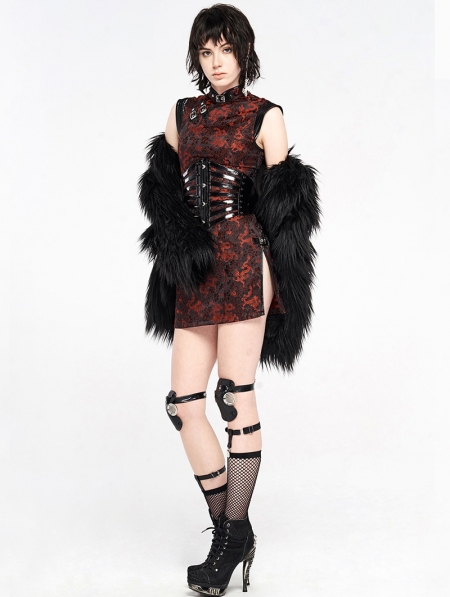 Black and Red Chinese Cheongsam Style Cyber Gothic Short Dress ...