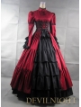 Red and Black Long Sleeves Masquerade Gothic Ball Gowns