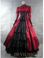 Red and Black Long Sleeves Masquerade Gothic Ball Gowns