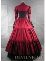 Red and Black Long Sleeves Masquerade Gothic Ball Gowns