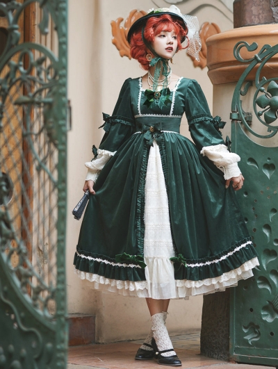 Mrs.Jennifer Elegant Green Velvet Classic Lolita OP Dress 