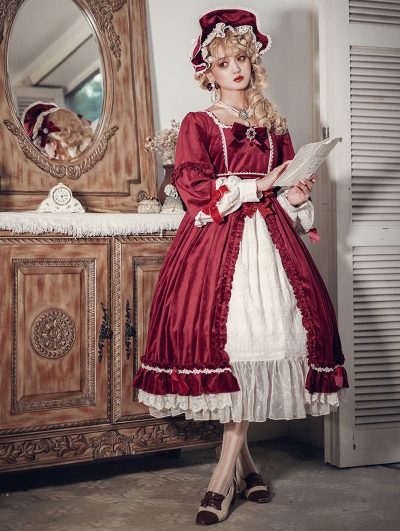 Mrs.Jennifer Elegant Red Velvet Classic Lolita OP Dress 