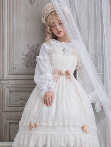 The Dawn Lady Beige Elegant French Lace Classic Lolita JSK Dress ...