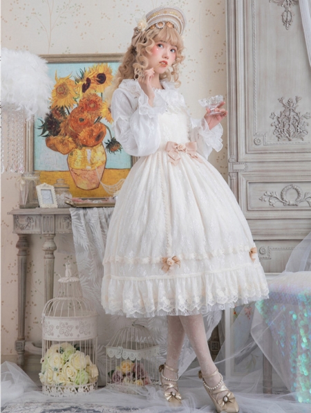 The Dawn Lady Beige Elegant French Lace Classic Lolita JSK Dress ...