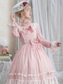 The Dawn Lady Pink Elegant French Lace Long Sleeve Classic Lolita OP Dress