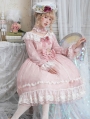 The Dawn Lady Pink Elegant French Lace Long Sleeve Classic Lolita OP Dress