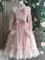 The Dawn Lady Pink Elegant French Lace Long Sleeve Classic Lolita OP Dress