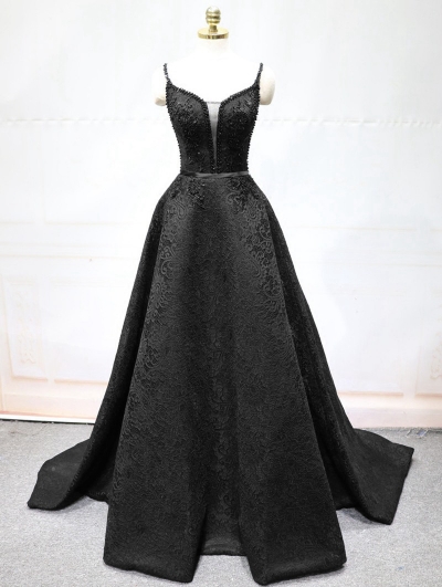 Black Sexy Jacquard Beading Gothic Wedding Dress