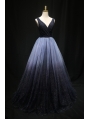 Blue Sexy V-Neck Sequins Gothic Wedding Dress