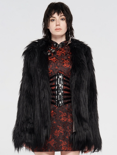 Black Gothic Punk Winter Imitation Fur Coat for Women
