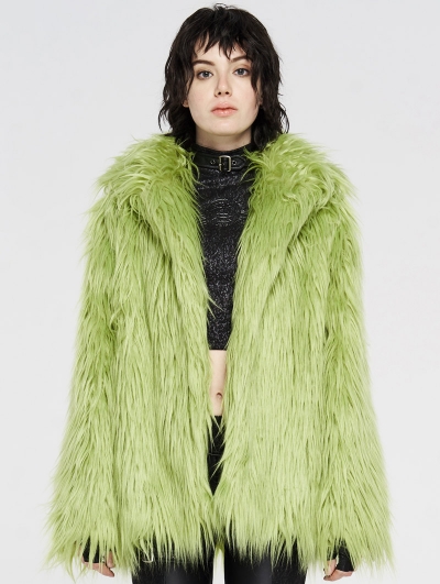 Green Gothic Punk Winter Imitation Fur Coat for Women