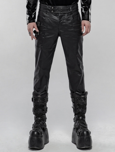 Black Gothic Punk Skull PU Leather Pants for Men