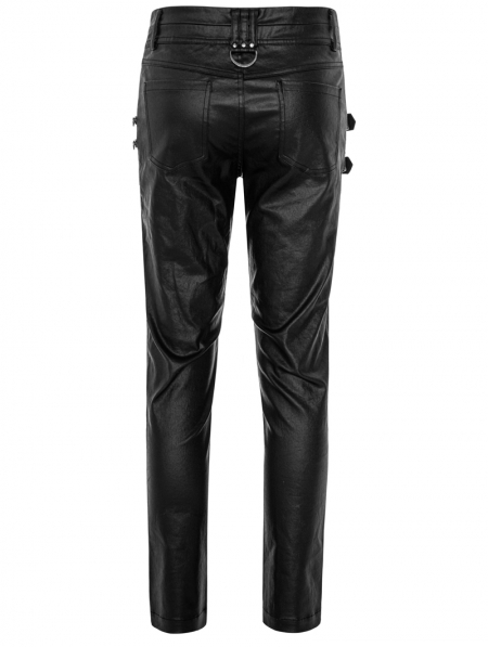 Black Gothic Punk Skull PU Leather Pants for Men - Devilnight.co.uk