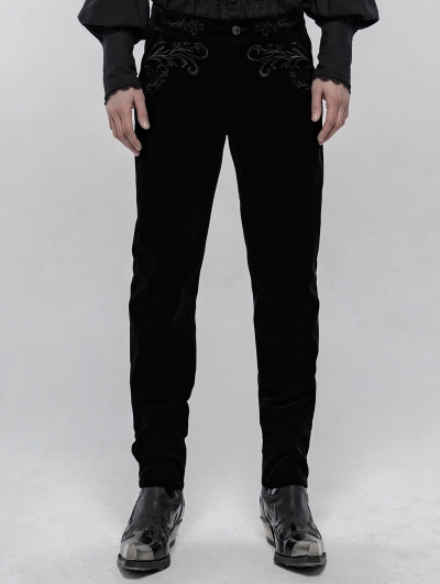 Black Retro Gothic Embroidered Trousers for Men