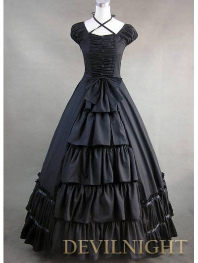 Gorgeous Classic Black Multi-Layered Skirt Gothic Victorian Dress