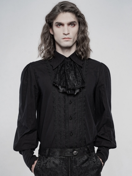 Black Vintage Gothic Gorgeous Court Long Sleeve Shirt for Men ...