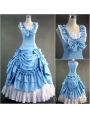 Classic Blue and White Sleeveless Gothic Victorian Lolita Dress