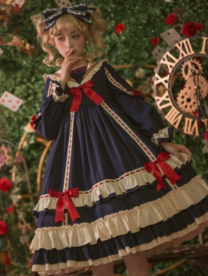 Miss Betty Navy Classic Long Sleeve Lolita OP Dress