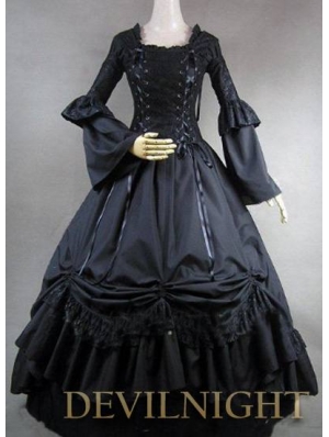 Romantic Black Long Trumpet Sleeves Gothic Victorian Ball Gowns